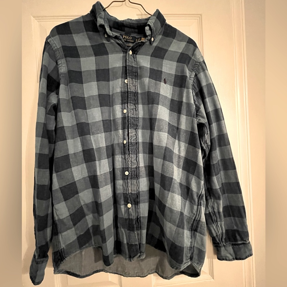 Ralph Lauren Polo Shirt Button Down Longsleeved Blue Plaid - XL